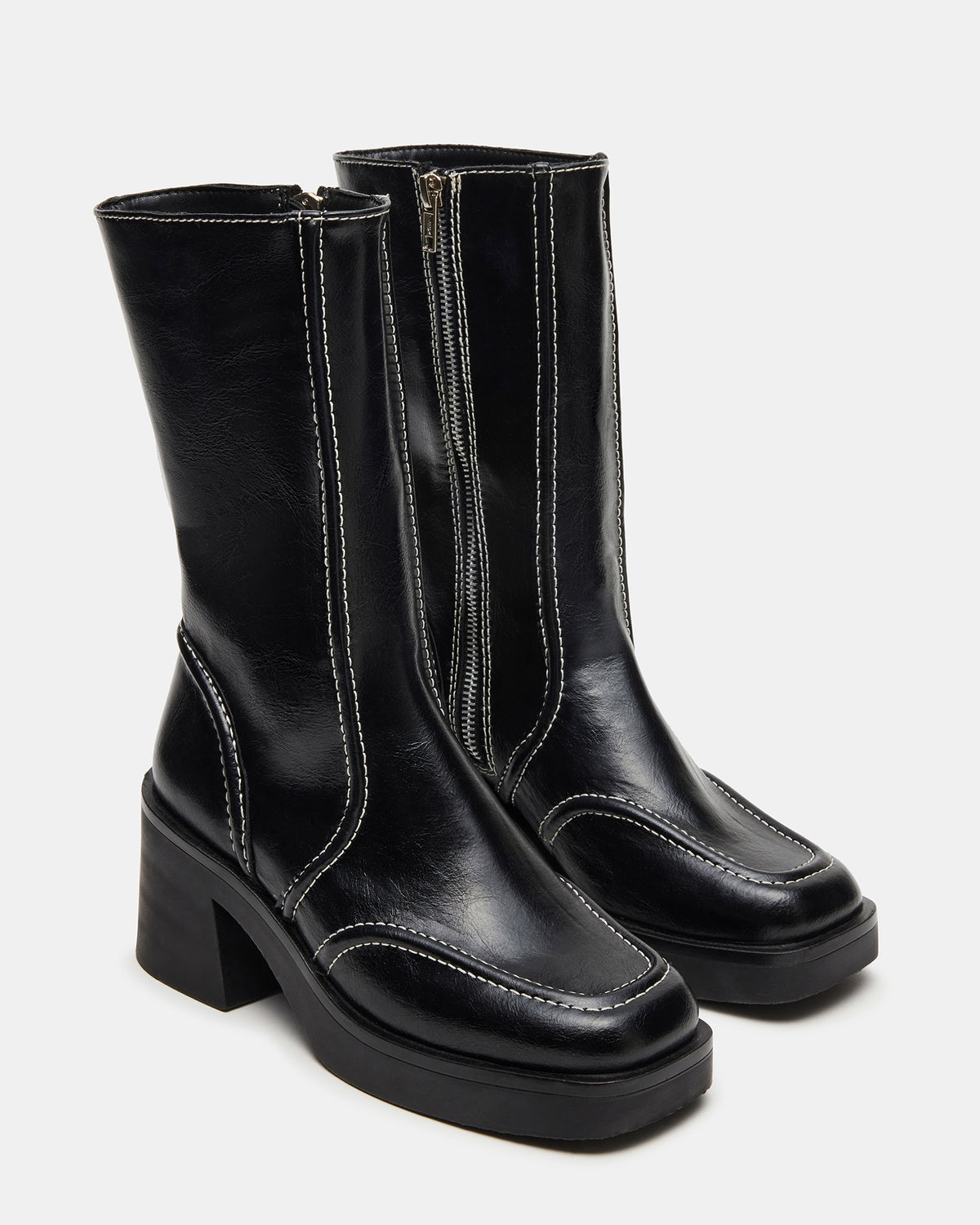 ALTER Black Patent Square-Toe Platform Block Heel Women's Ankle Boot | Steve Madden Recommended