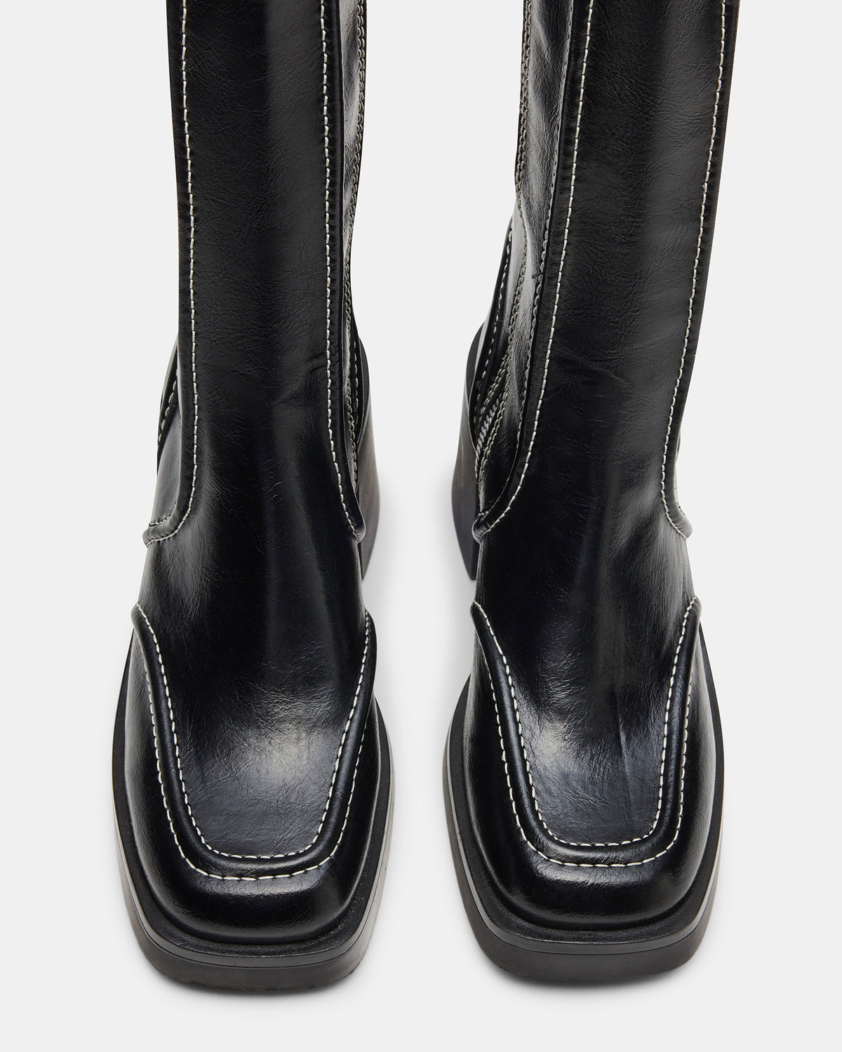 ALTER Black Patent Square-Toe Platform Block Heel Women's Ankle Boot | Steve Madden Recommended