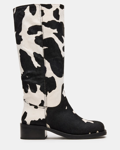 RIGGS Black Cow Print Wide Calf Square-Toe Women's Boot | Steve Madden Classic