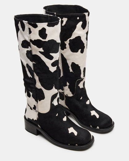 RIGGS Black Cow Print Wide Calf Square-Toe Women's Boot | Steve Madden Classic