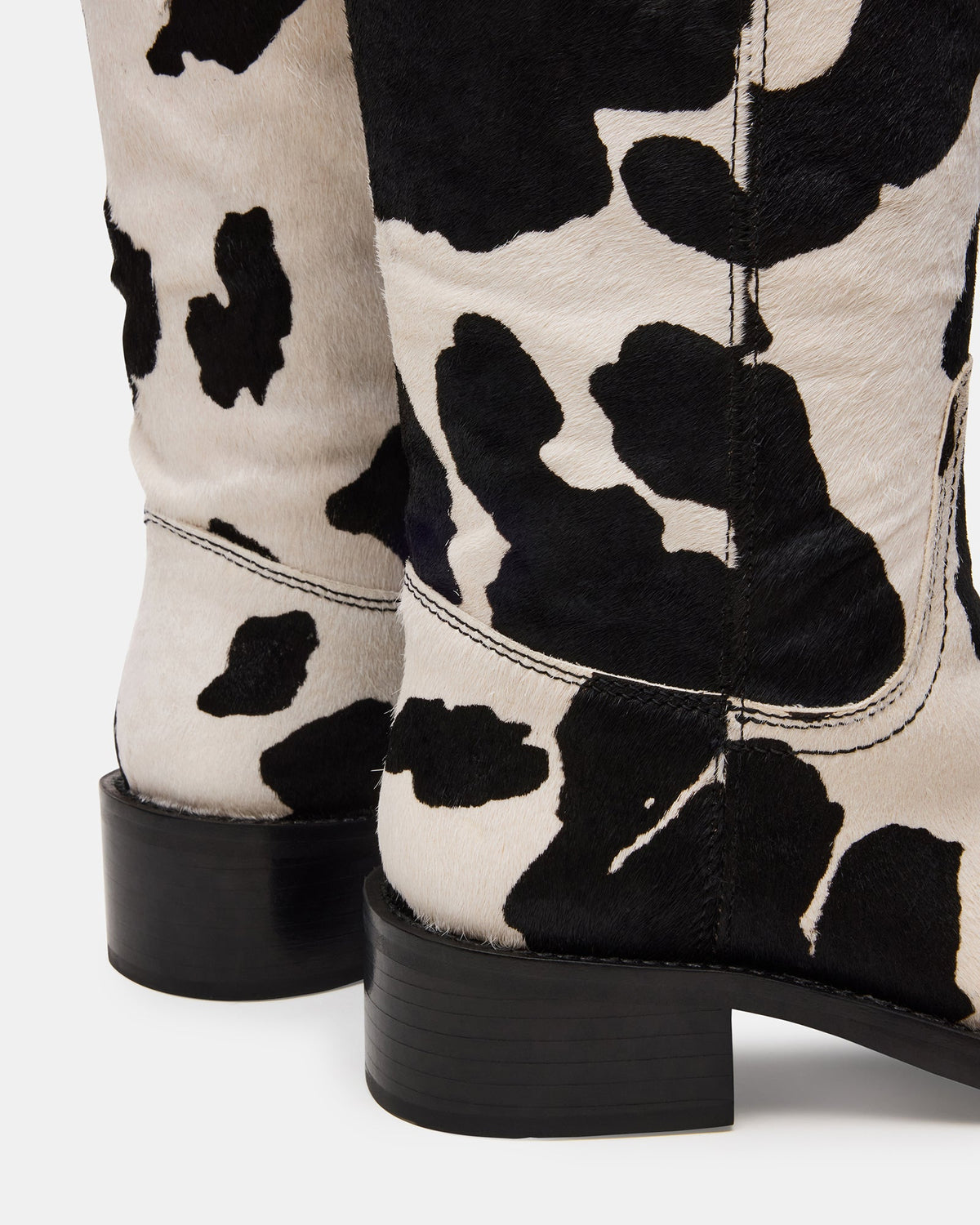 RIGGS Black Cow Print Wide Calf Square-Toe Women's Boot | Steve Madden Classic