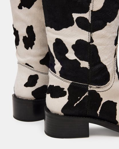 RIGGS Black Cow Print Wide Calf Square-Toe Women's Boot | Steve Madden Classic