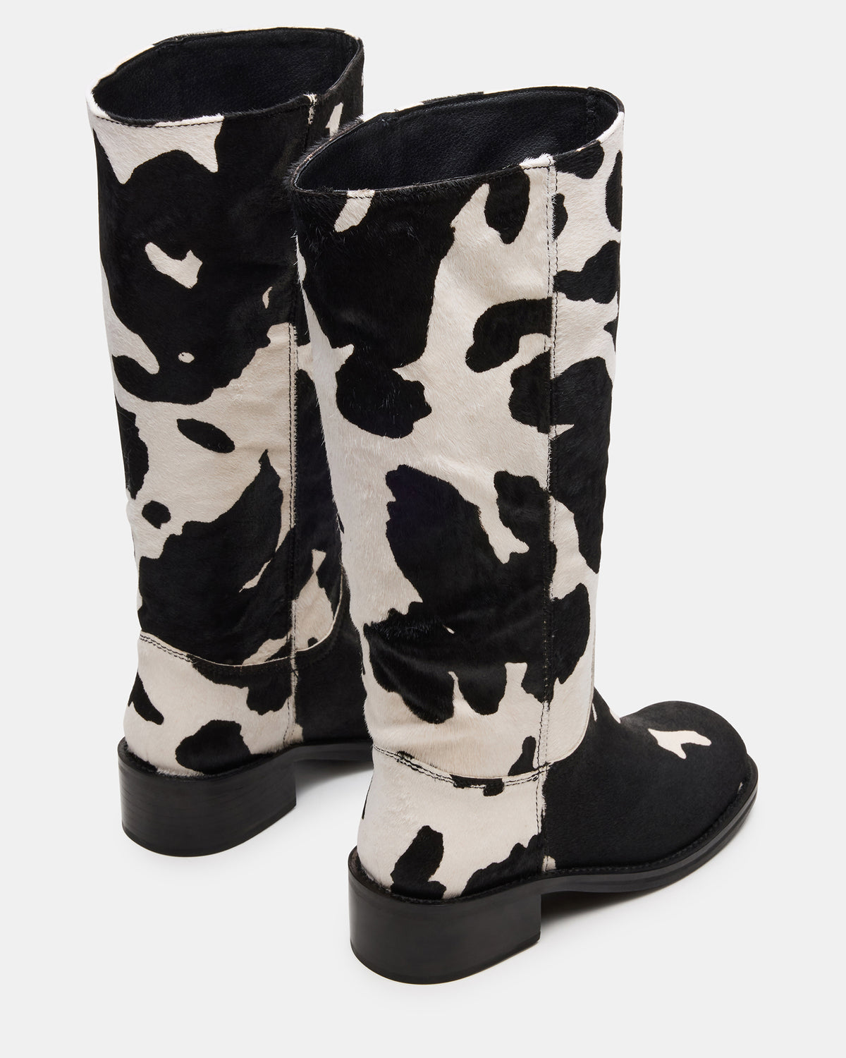 RIGGS Black Cow Print Wide Calf Square-Toe Women's Boot | Steve Madden Classic