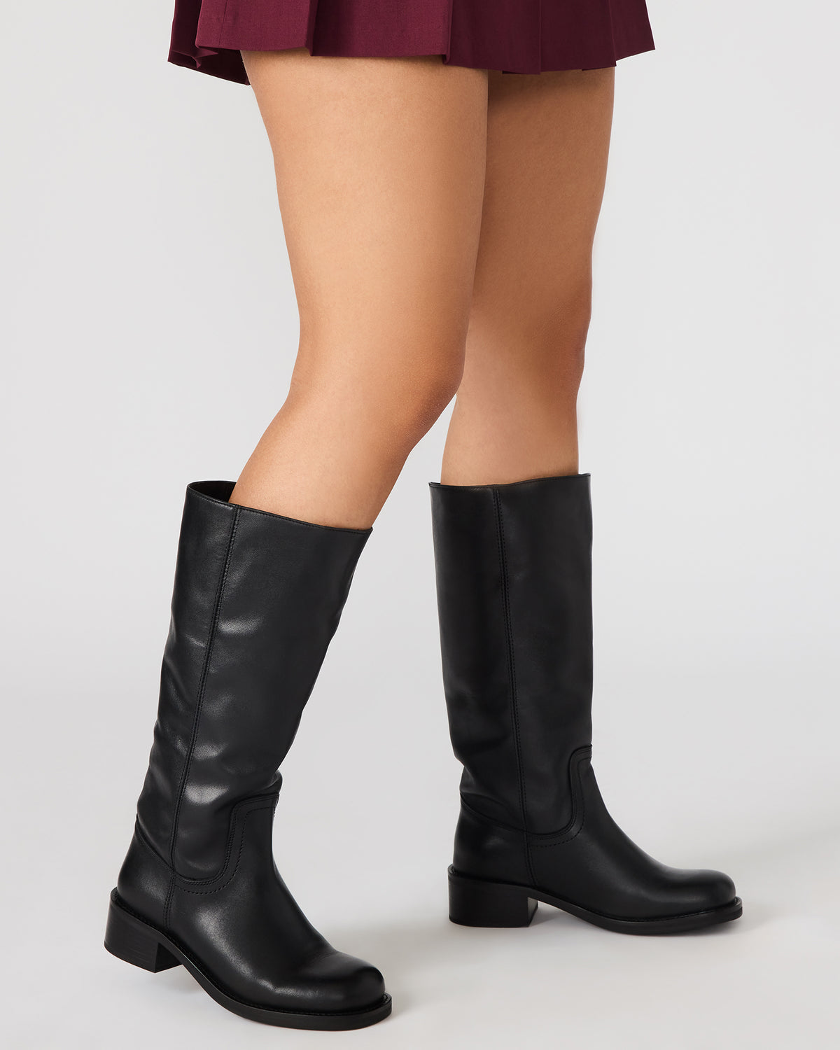 RIGGS Black Cow Print Wide Calf Square-Toe Women's Boot | Steve Madden Classic
