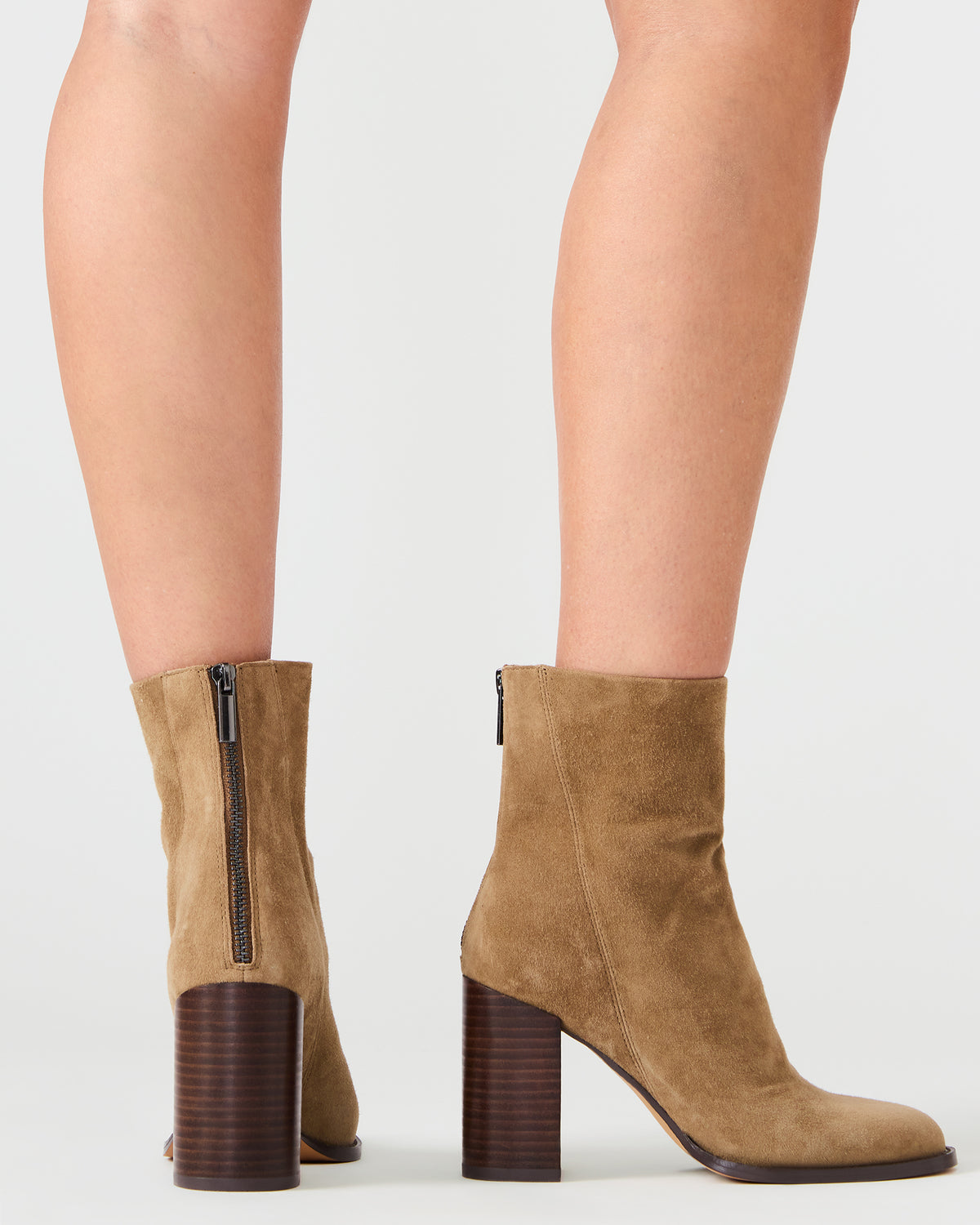 OBSESSION Taupe Suede Rounded Toe Block Heel Women's Ankle Boot | Steve Madden Essential