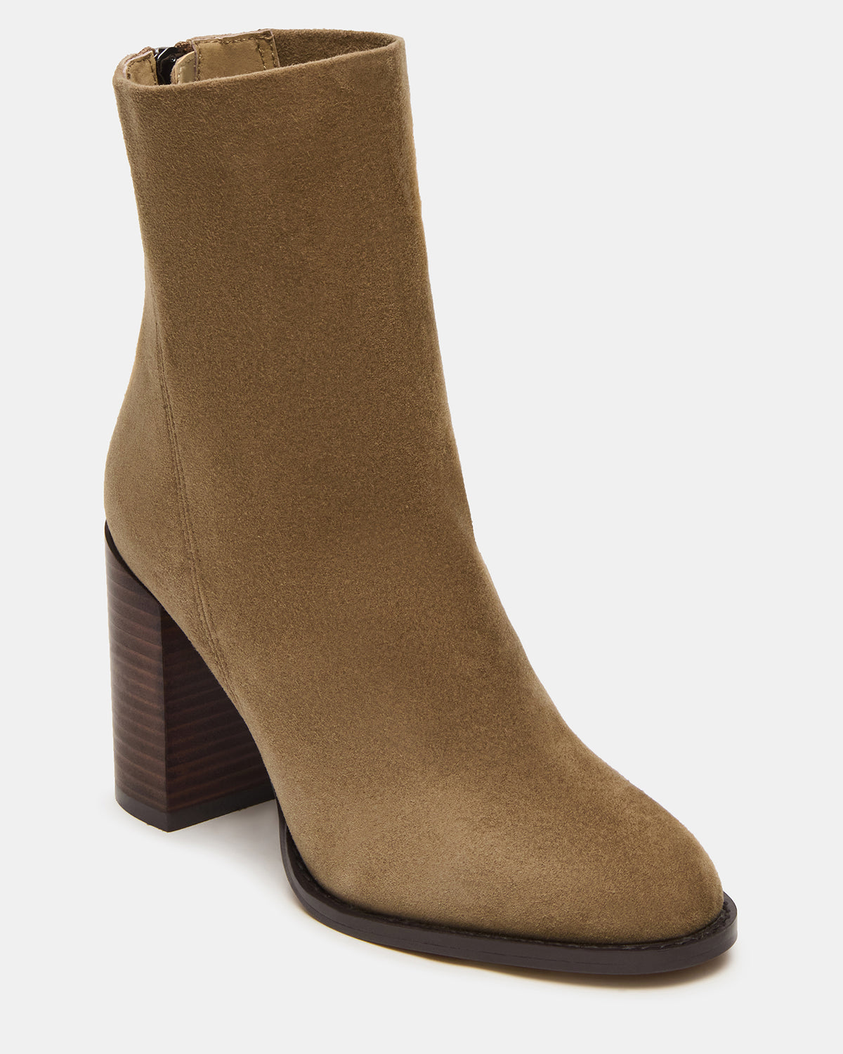 OBSESSION Taupe Suede Rounded Toe Block Heel Women's Ankle Boot | Steve Madden Essential