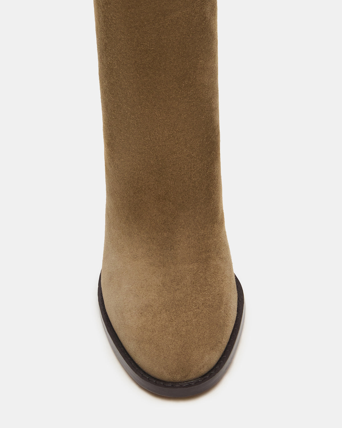 OBSESSION Taupe Suede Rounded Toe Block Heel Women's Ankle Boot | Steve Madden Essential