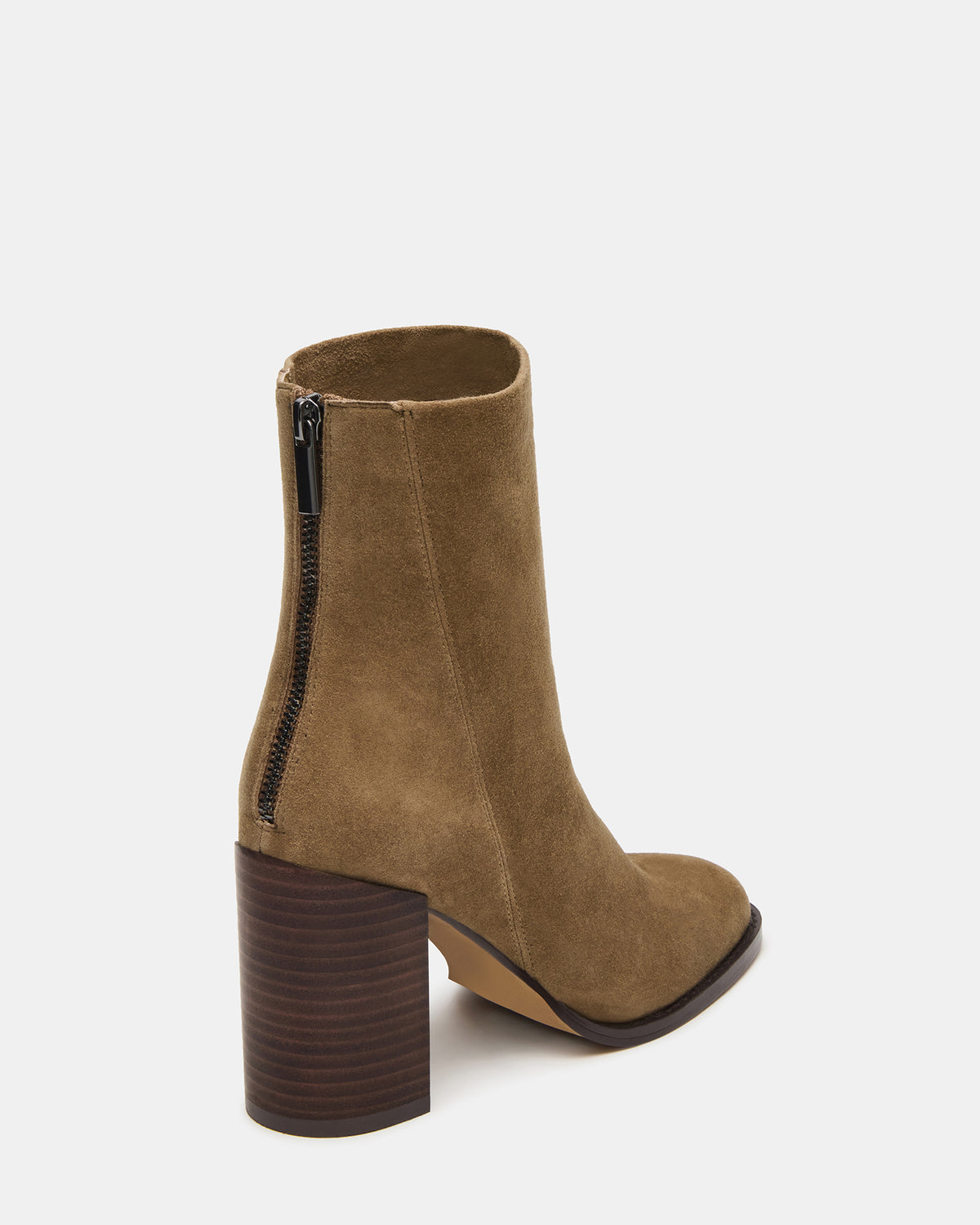 OBSESSION Taupe Suede Rounded Toe Block Heel Women's Ankle Boot | Steve Madden Essential