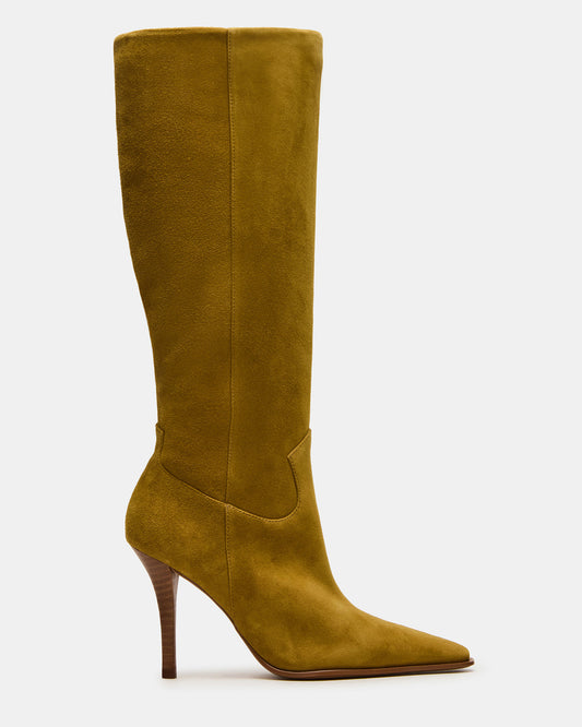 WESCOT Olive Suede Square-Toe Knee-High Heeled Women's Boot | Steve Madden Top Pick