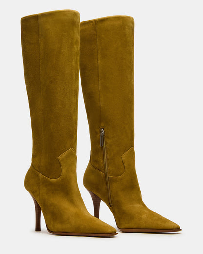 WESCOT Olive Suede Square-Toe Knee-High Heeled Women's Boot | Steve Madden Top Pick