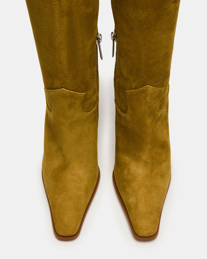 WESCOT Olive Suede Square-Toe Knee-High Heeled Women's Boot | Steve Madden Top Pick