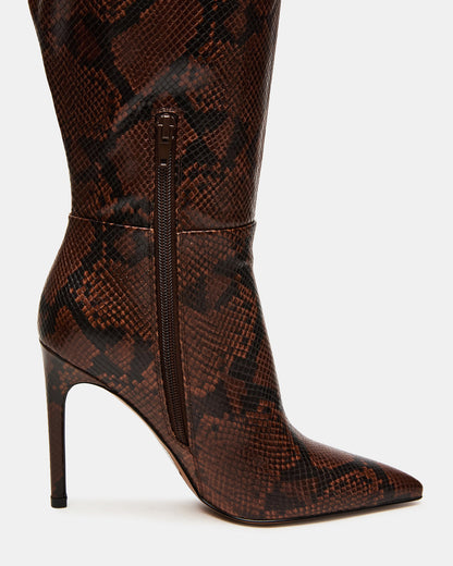 NITRO Brown Snake Wife Calf Pointed-Toe Stiletto Heel Knee-High Women's Boots | Steve Madden Special Offer