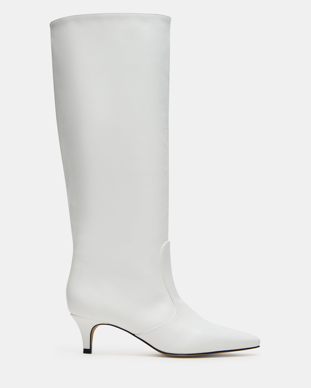 LANDER White Leather Knee-High Kitten Heel Women's Boot | Steve Madden Signature