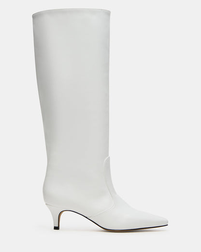 LANDER White Leather Knee-High Kitten Heel Women's Boot | Steve Madden Signature