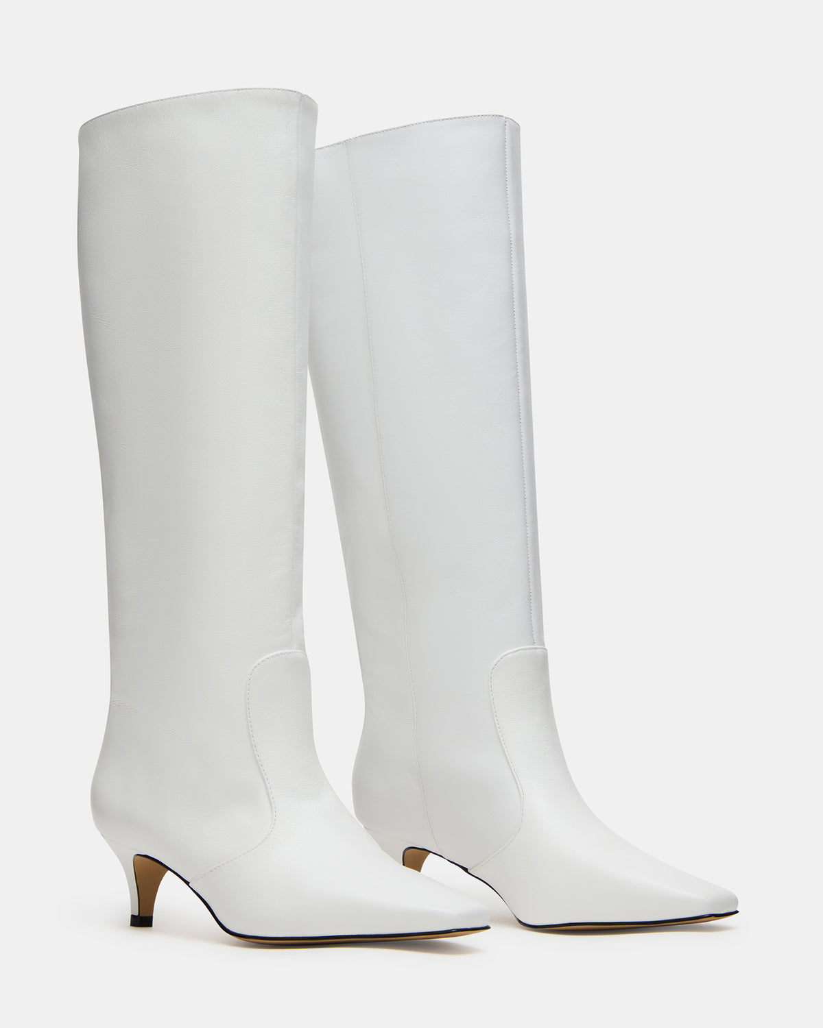 LANDER White Leather Knee-High Kitten Heel Women's Boot | Steve Madden Signature