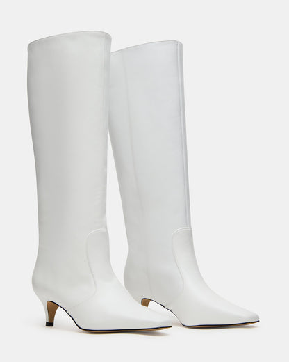 LANDER White Leather Knee-High Kitten Heel Women's Boot | Steve Madden Signature