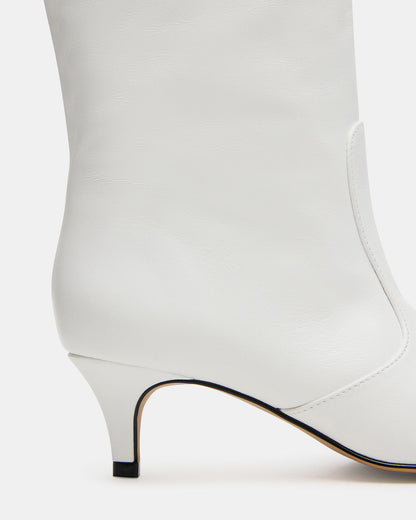 LANDER White Leather Knee-High Kitten Heel Women's Boot | Steve Madden Signature