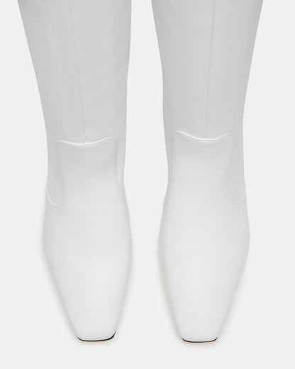 LANDER White Leather Knee-High Kitten Heel Women's Boot | Steve Madden Signature