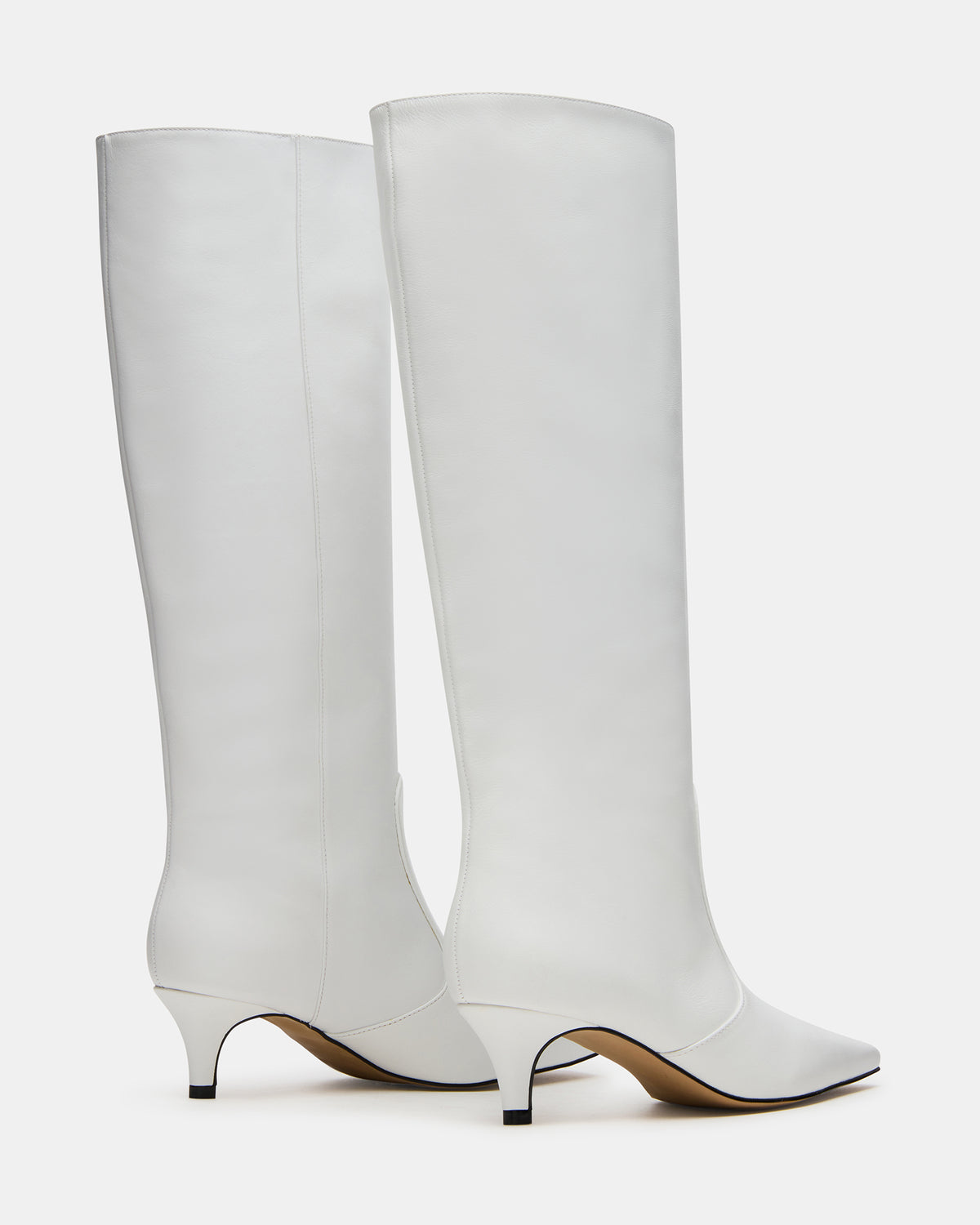 LANDER White Leather Knee-High Kitten Heel Women's Boot | Steve Madden Signature