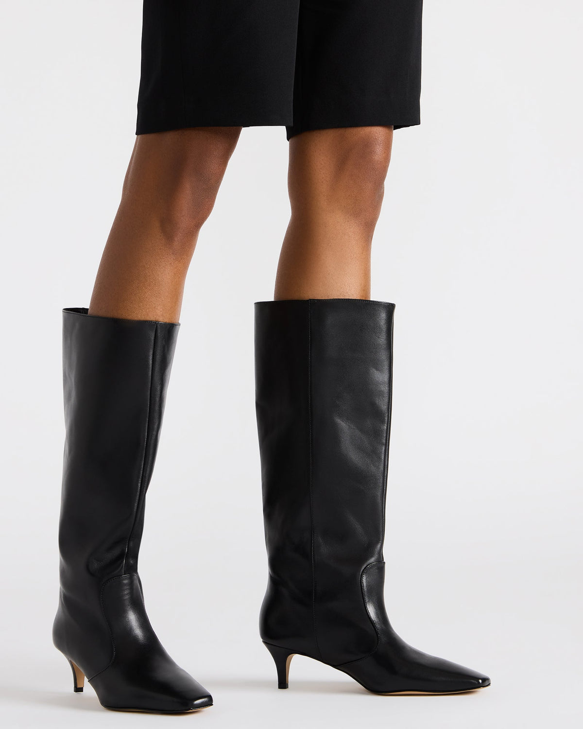 LANDER White Leather Knee-High Kitten Heel Women's Boot | Steve Madden Signature