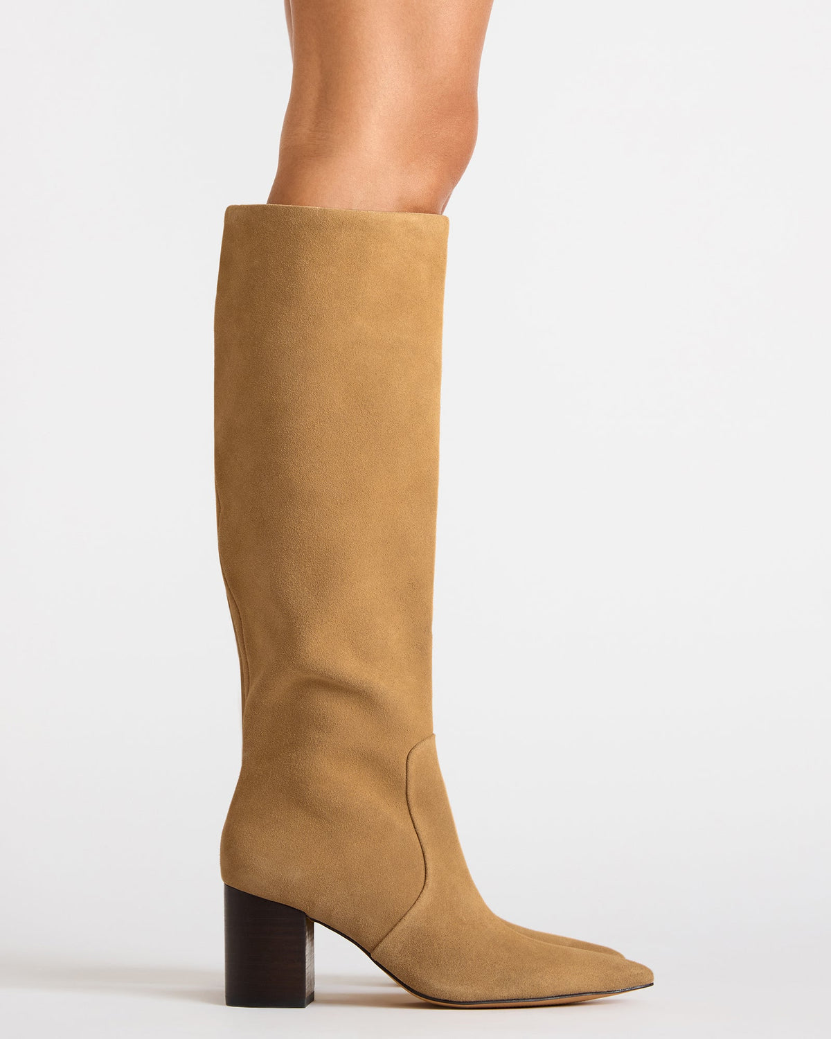 SKYLINE Taupe Suede Knee-High Pointed Toe Women's Boot | Steve Madden Top Pick
