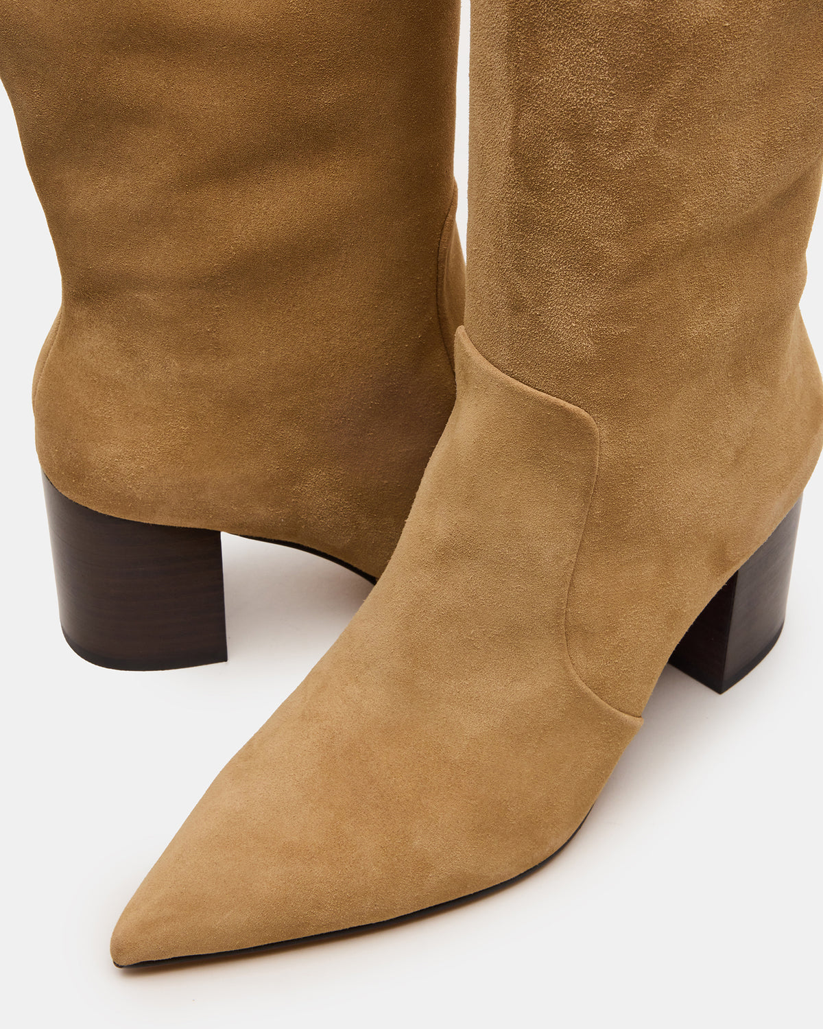 SKYLINE Taupe Suede Knee-High Pointed Toe Women's Boot | Steve Madden Top Pick