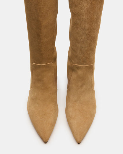 SKYLINE Taupe Suede Knee-High Pointed Toe Women's Boot | Steve Madden Top Pick