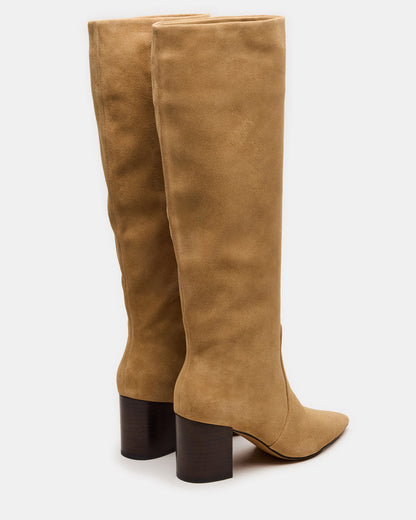 SKYLINE Taupe Suede Knee-High Pointed Toe Women's Boot | Steve Madden Top Pick