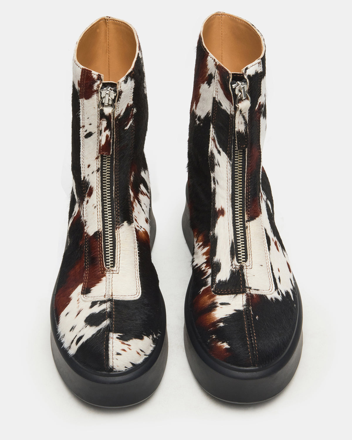 JONES Brown Cow Print Zipper Lug Women's Ankle Boot | Steve Madden New