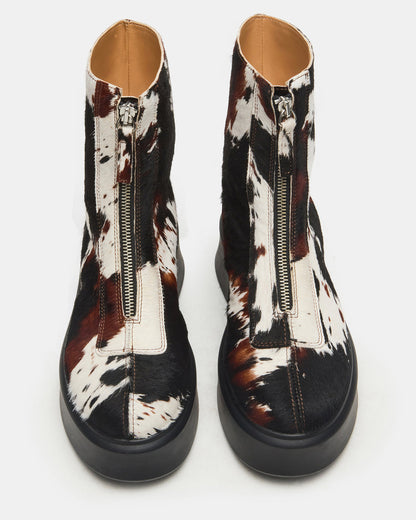 JONES Brown Cow Print Zipper Lug Women's Ankle Boot | Steve Madden New