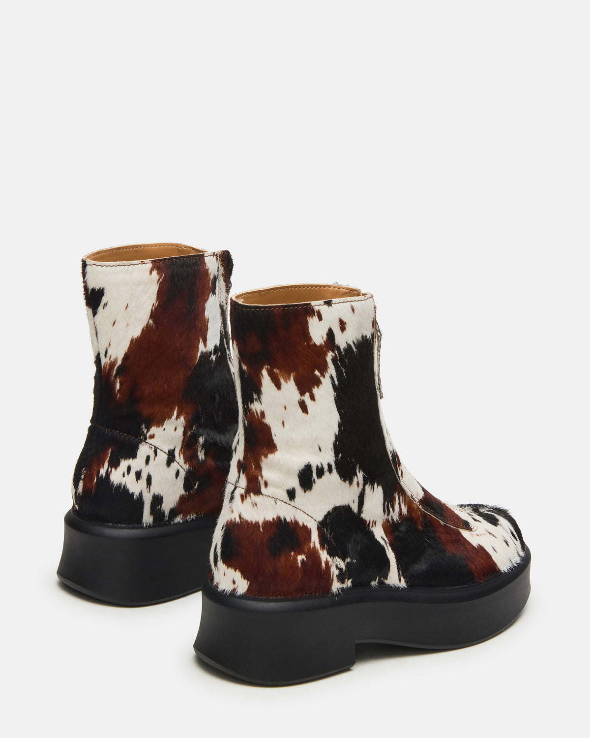 JONES Brown Cow Print Zipper Lug Women's Ankle Boot | Steve Madden New