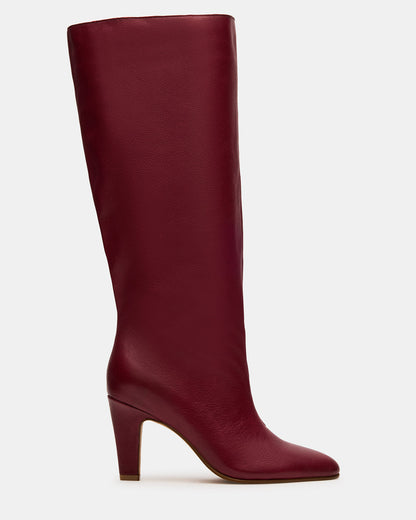 RIZK Burgundy Leather Knee-High Rounded Toe Heeled Women's Boot | Steve Madden Great Value