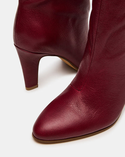 RIZK Burgundy Leather Knee-High Rounded Toe Heeled Women's Boot | Steve Madden Great Value
