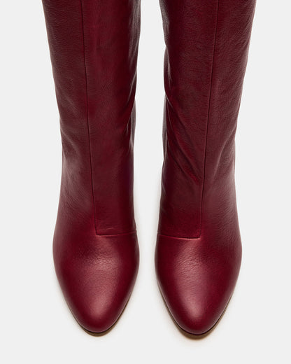 RIZK Burgundy Leather Knee-High Rounded Toe Heeled Women's Boot | Steve Madden Great Value