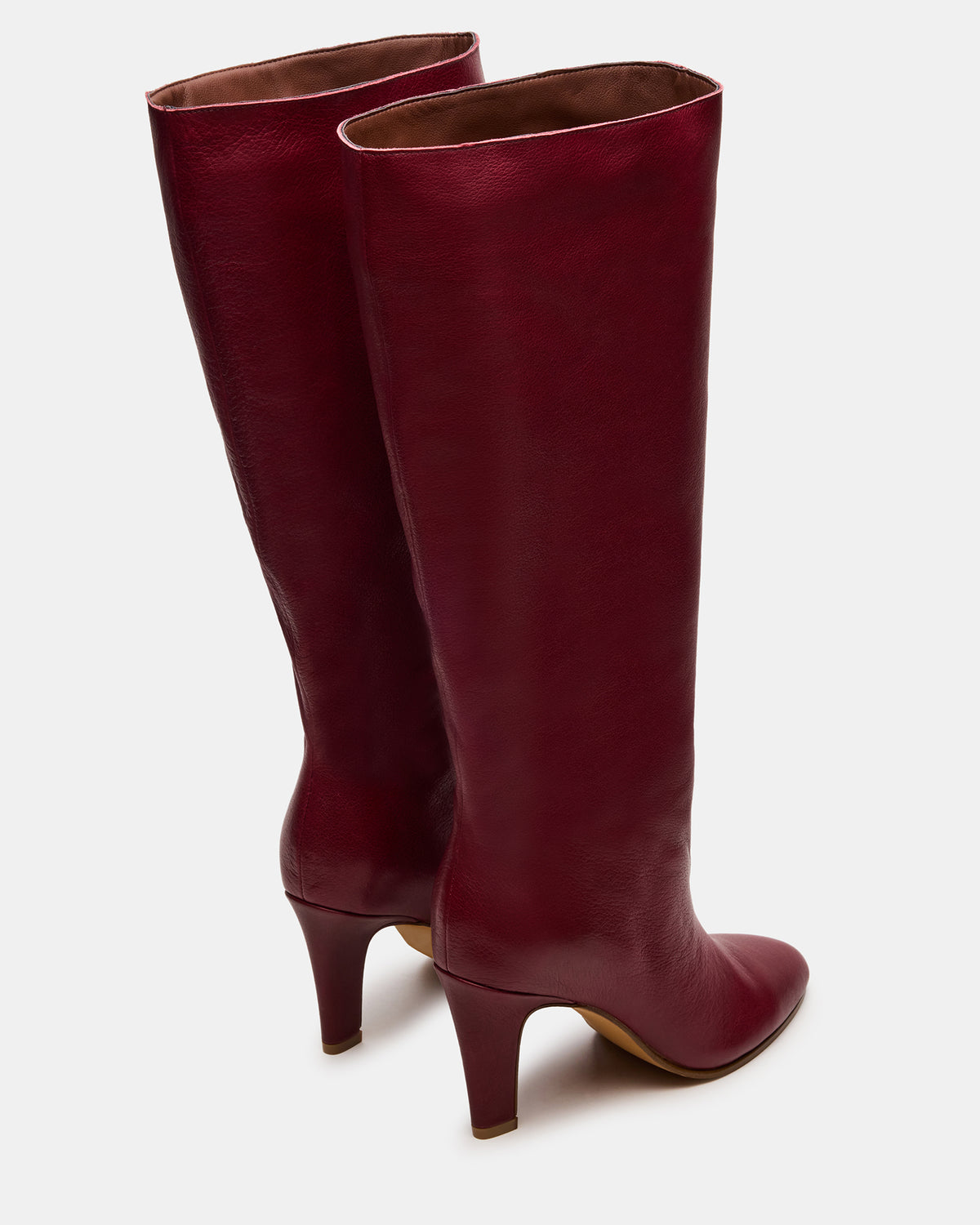 RIZK Burgundy Leather Knee-High Rounded Toe Heeled Women's Boot | Steve Madden Great Value