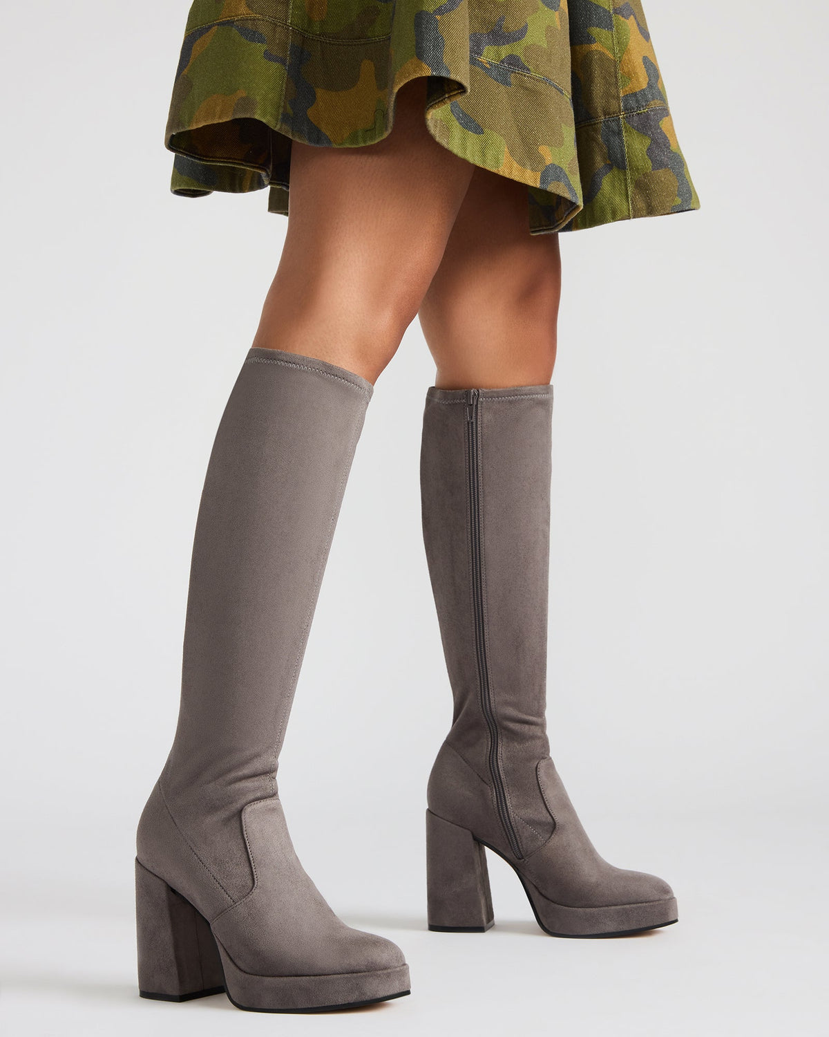 TWAIN Grey Knee-High Block Heel Women's Boot | Steve Madden Discount