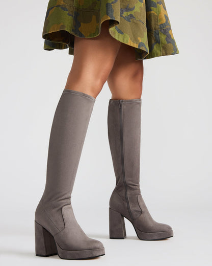 TWAIN Grey Knee-High Block Heel Women's Boot | Steve Madden Discount