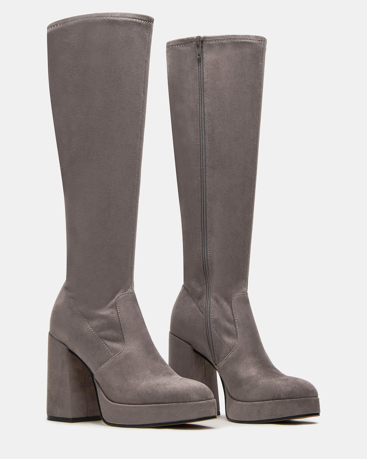 TWAIN Grey Knee-High Block Heel Women's Boot | Steve Madden Discount