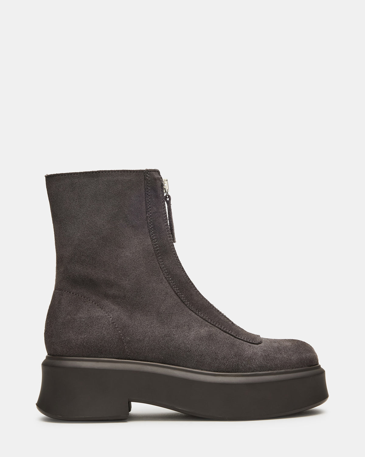 JONES Grey Suede Zipper Lug Women's Ankle Boot | Steve Madden Quality