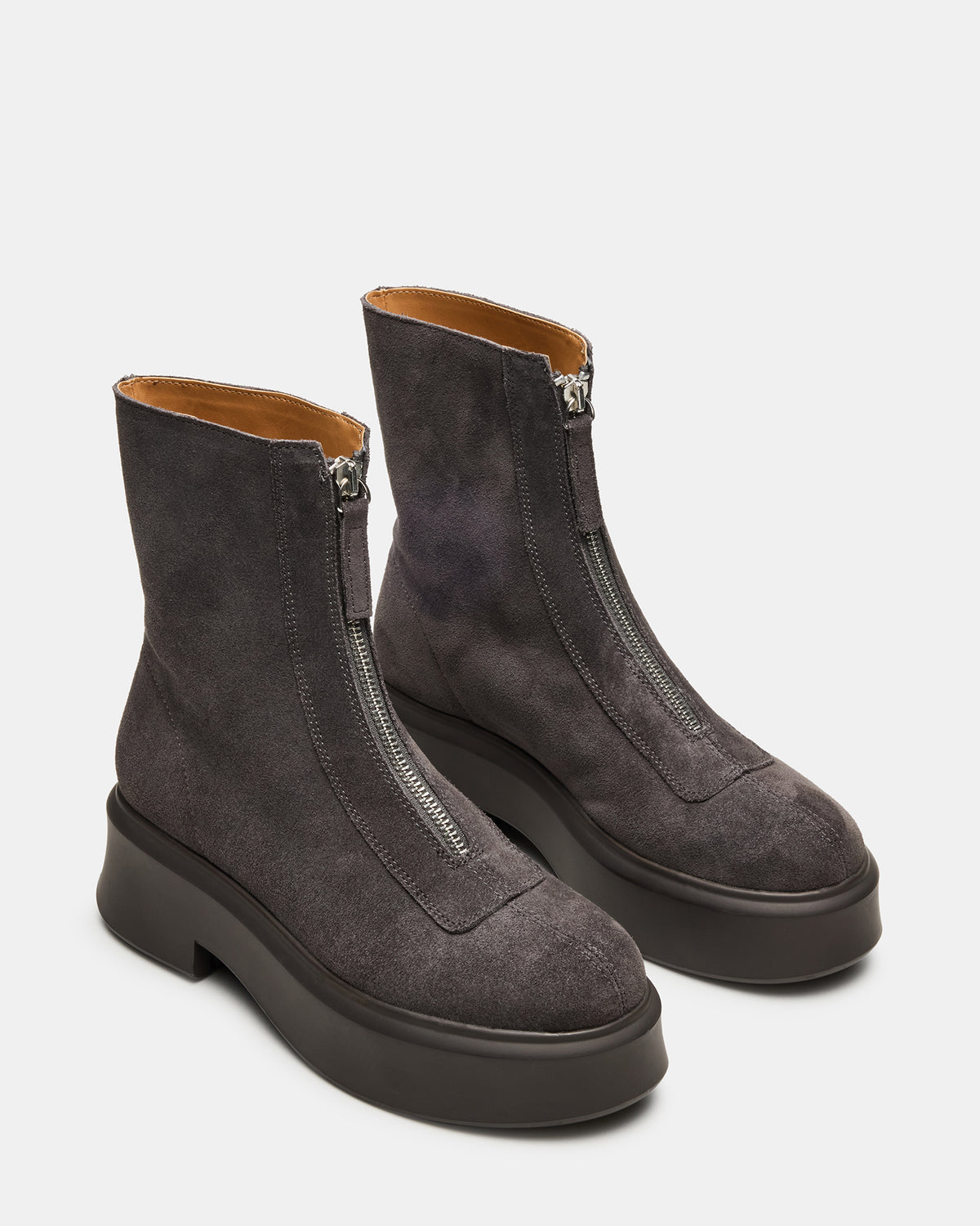 JONES Grey Suede Zipper Lug Women's Ankle Boot | Steve Madden Quality