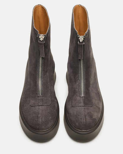 JONES Grey Suede Zipper Lug Women's Ankle Boot | Steve Madden Quality