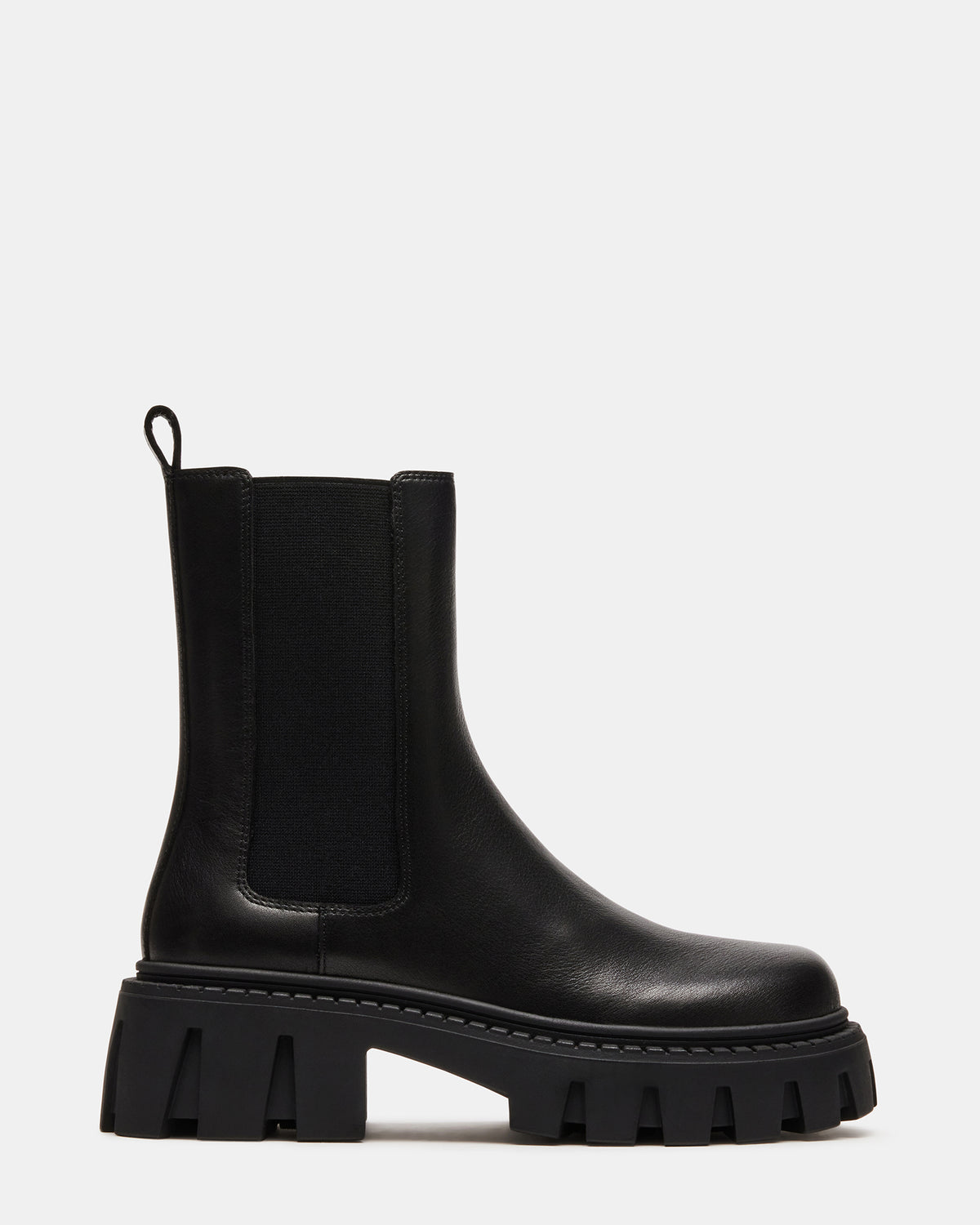 CHARGES Black Leather Platform Bootie | Women's Booties | Steve Madden Best Seller