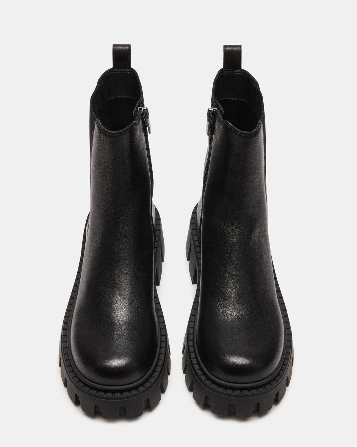 CHARGES Black Leather Platform Bootie | Women's Booties | Steve Madden Best Seller