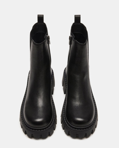 CHARGES Black Leather Platform Bootie | Women's Booties | Steve Madden Best Seller