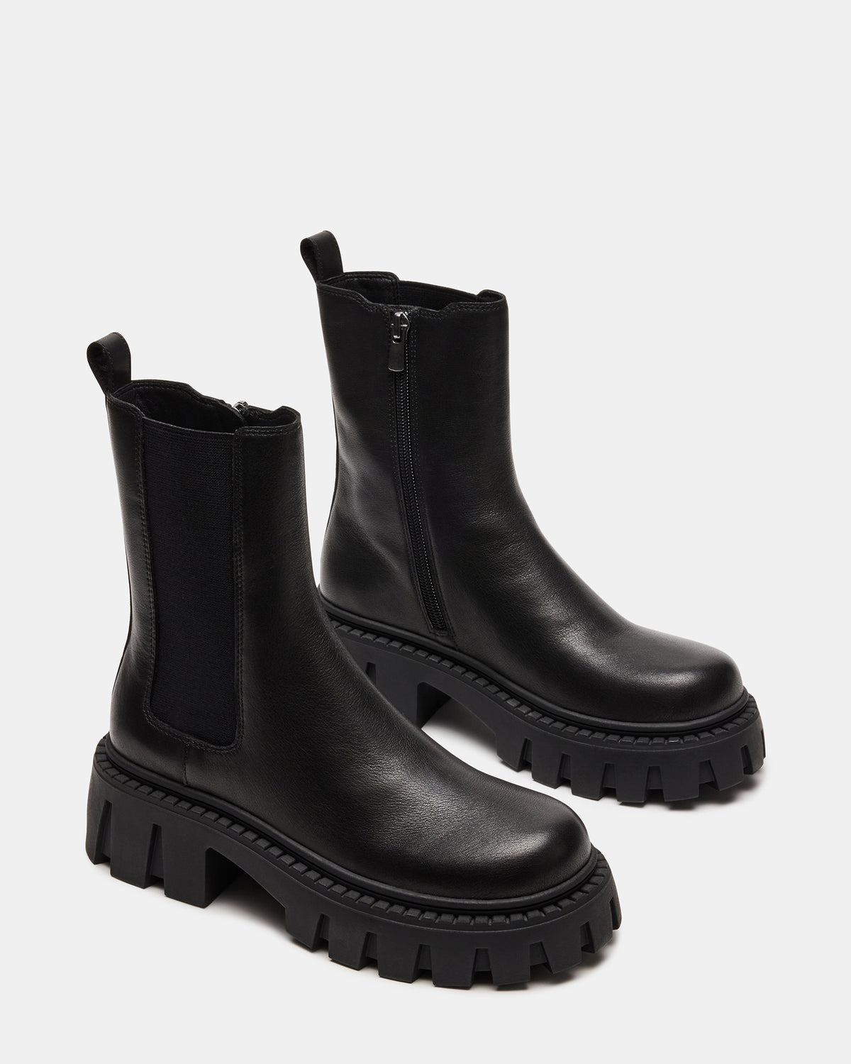 CHARGES Black Leather Platform Bootie | Women's Booties | Steve Madden Best Seller