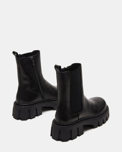 CHARGES Black Leather Platform Bootie | Women's Booties | Steve Madden Best Seller