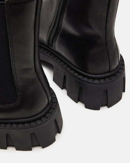 CHARGES Black Leather Platform Bootie | Women's Booties | Steve Madden Best Seller