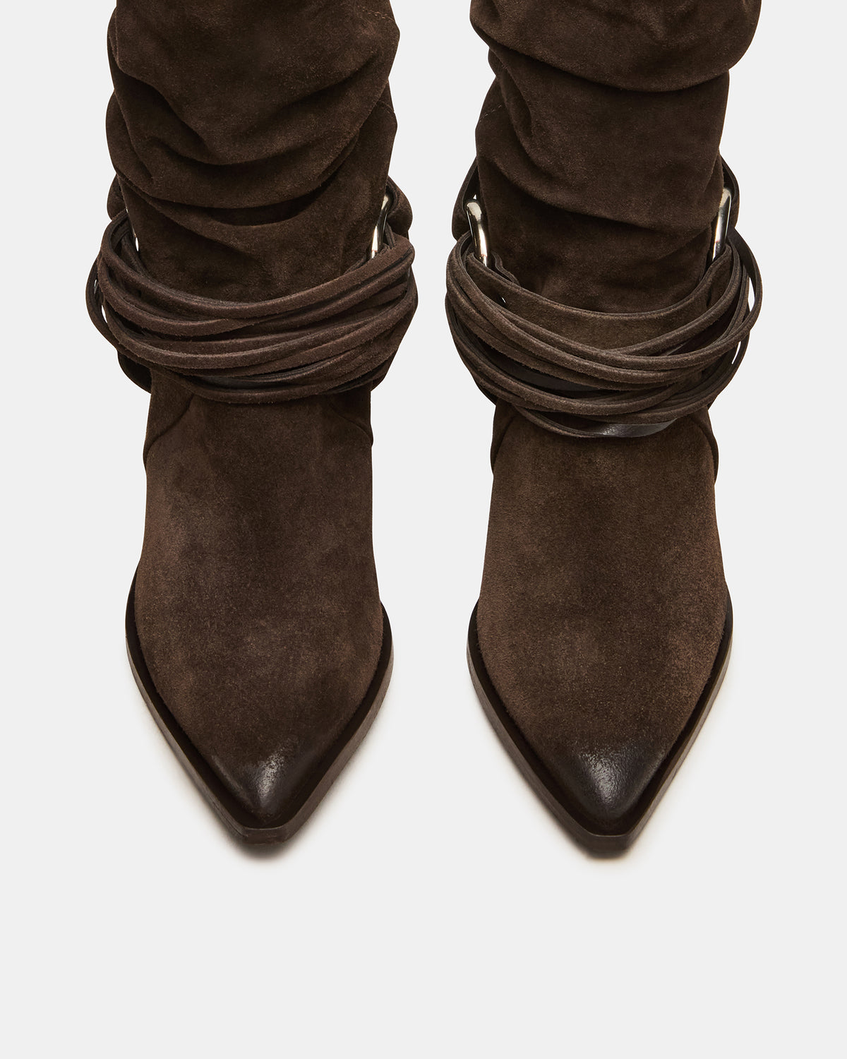 LAUPER Dark Taupe Suede Pointed-Toe Heeled Buckle Women's Ankle Boot | Steve Madden Special Offer