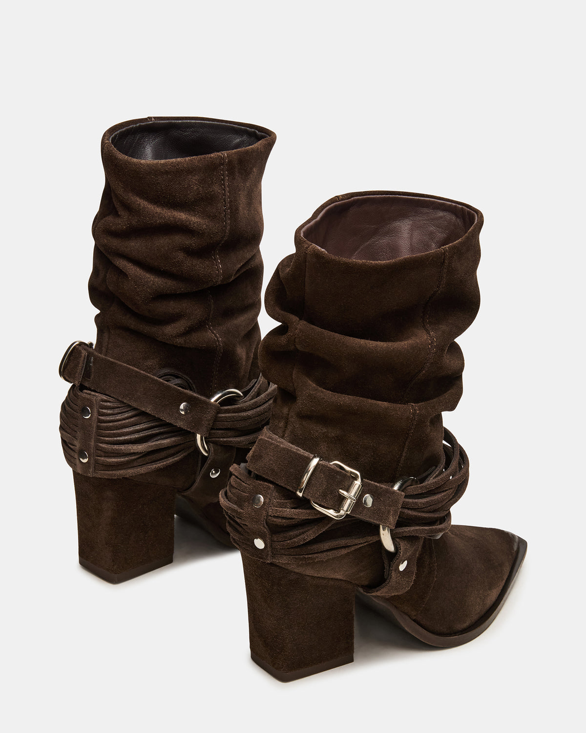 LAUPER Dark Taupe Suede Pointed-Toe Heeled Buckle Women's Ankle Boot | Steve Madden Special Offer