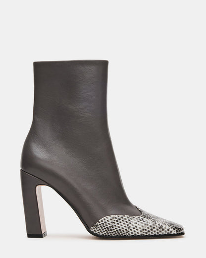 LYLE Grey Leather Square-Toe Heeled Women's Ankle Boot | Steve Madden Latest